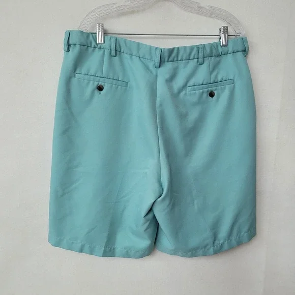 Haggar Flat Front Shorts Mens 38 Teal Blue Expandable Waist Polyester 8.5in Golf - Picture 2 of 12